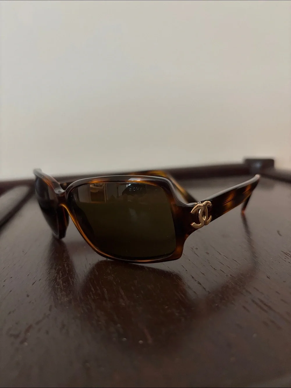 CHANEL Vintage Y2K Tortoise Square Sunglasses with Gold CC Accents - Brown Lense